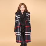 2015新品冬装韩版格子毛呢大衣女装羊毛呢中长款外套大版毛呢