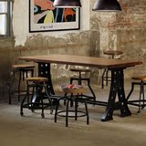 美式乡村实木铁艺餐桌北欧咖啡茶餐厅桌椅斜塔造型复古书桌会议桌