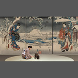 巨幅日式和风浮世绘大尺寸日本画 暮雪桃花山中听道超大幅装饰画