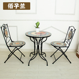 阳台休闲桌椅三件套 铁艺庭院户外室外马赛克桌椅组合咖啡厅茶几