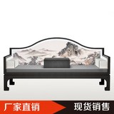 新中式布艺印花罗汉床 现代酒店会所实木家具 创意禅意双人榻沙发