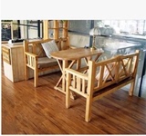 定做地中海实木餐桌椅组合靠背长椅餐桌家用餐桌咖啡桌甜品店桌椅