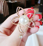 韩国进口 名媛饰品 珍珠镂空立体大花朵戒指锆石花朵戒子 食指