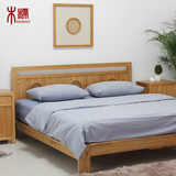 木標 现代中式老榆木大床简约全实木2米双人床卧室无漆家具包邮