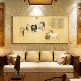 新中式客厅装饰画横幅国画郎世宁八骏图卧室沙发背景挂画餐厅壁画