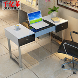 千亿莱 烤漆电脑桌 时尚办公桌不锈钢钢化玻璃书桌带抽写字台包邮