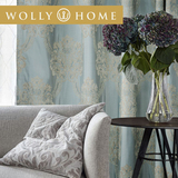 全遮光美式欧式绣花双层窗帘蓝色雪尼尔客厅卧室书房成品定制窗帘