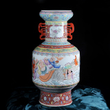 景德镇仿古陶瓷工艺品收藏客厅摆件 老厂货粉彩十八罗汉瓷王花瓶