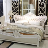 欧式床真皮床 1.8米双人床美式白色田园实木雕花实木床小户型婚床