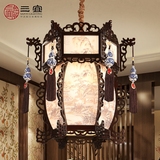三宜仿古中式餐厅吊灯木质陶瓷仿羊皮古典客厅茶楼酒店过道灯具饰