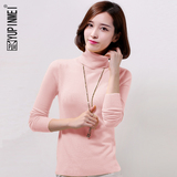 2015冬季韩版粉色高领毛衣女套头 短款加厚保暖针织衫女士打底衫