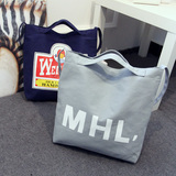 包包韩国复古单肩包字母MHL帆布袋牛仔布环保袋购物袋手提袋女包