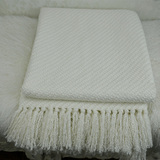 高档毛线床毯盖毯 办公室空调毯搭毯床旗 样板房床尾毯搭巾 白色