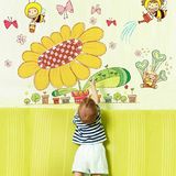 可移除卡通墙贴纸 幼儿园教室儿童房墙面装饰贴画 蜜蜂向日葵包邮