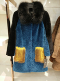 2015秋新款女装欧洲站皮毛一体大衣外套 中长款貂绒毛羊剪绒大衣