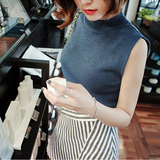 2016新款韩版修身显瘦无袖针织衫大码女夏套头背心高领打底衫