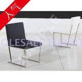 不锈钢餐椅现代简约 黑白色皮革软包椅 时尚金属餐厅椅子