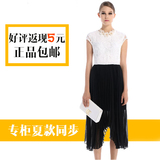CCDD专柜正品2015夏新款152K360女黑白假两件百褶连衣裙15-2-K360