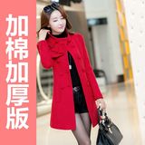 毛呢外套女2015冬装新款韩版修身显瘦中长款羊绒呢子大衣加棉
