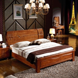 新婚大床主卧1.8米橡木双人床全纯实木高箱储物床牡丹雕花爱情床