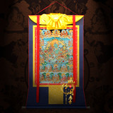 藏传阁 藏传佛教二十一度母像唐卡画刺绣绿度母挂画织锦西藏国唐