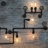 摩爵创意灯具美式乡村工业风咖啡馆酒吧台灯饰复古铁艺水管壁灯