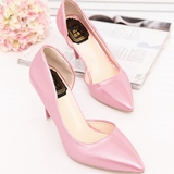 韩版浅口侧空显瘦单鞋粉红色高跟鞋细跟尖头鞋10cm性感百搭女鞋
