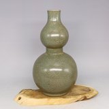 热卖宋溪口官窑灰青釉葫芦瓶 古董古玩 仿古瓷器 中式摆件 五大名