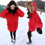 2015冬季韩国代购收腰显瘦加厚工装中长款毛领棉衣棉服女士外套厚