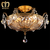 欧式全铜吸顶灯简欧卧室圆形水晶灯饰具复古奢华艺术玻璃餐厅灯具