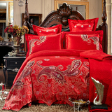 特价纯棉婚庆四六件套床上用品新婚大红提花结婚被套床单八十件套