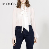 MO&Co.蝴蝶结系带领口喇叭袖桑蚕丝长袖衬衫MK161SHT02 moco
