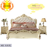 欧式法式韩式雕花真皮床荷花白色橡木卧室家具床双人储物双人大床