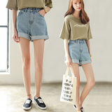 LRUD2015新款女装韩版夏季牛仔短裤高腰卷边显瘦宽松阔腿牛仔热裤