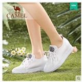 Camel/骆驼女鞋 正品水染牛皮圆头冲孔运动系带低跟单鞋A61007636