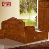 代尔立家具中式仿古红木菠萝格实木床1.8米双人床YL柜式大床特价