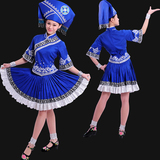 壮族盛装广西壮族服少数民族舞蹈演出服装修身短款百褶裙民族风女