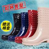 新款高筒雨鞋女春秋冬季加绒保暖水靴铆钉马丁雨靴中筒防滑棉水鞋