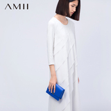 Amii[极简主义]秋冬新大码雪纺拼接七分袖连衣裙11581252