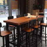 铁艺实木长桌子吧台桌酒吧桌星巴克咖啡厅桌椅组合复古高脚凳餐桌