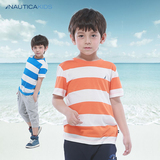 Nautica/诺帝卡童装夏季男童短袖条纹T恤中小童男孩上衣圆领T恤衫