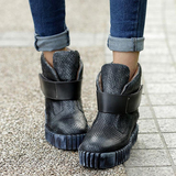天妮格原创复古手工定制品牌女靴冬秋平底中跟真皮短靴短筒防水台