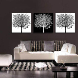 黑白树冰晶玻璃画客厅水晶壁画无框画沙发背景挂画三联画装饰画