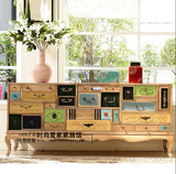 美式乡村实木电视柜欧式客厅柜装饰柜地中海彩色创意柜收纳归