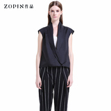 Zopin/作品衬衫女长袖中长款修身大码简约随性深V领无袖衬衫女