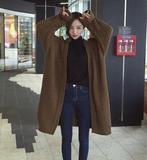 韩国代购秋冬新款时尚学院风中长款毛衣外套女 蝙蝠袖针织衫开衫