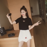 2016新款夏季韩版女装纯色短袖T恤+不规则短裙裤宽松两件套装K892