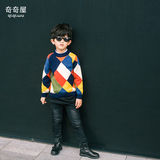 特童装冬季儿童套头毛衣M1522韩版格子厚款打底衫男童针织衫