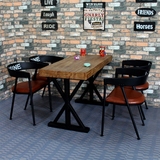 复古实木餐桌椅组合长方形酒店酒吧西餐厅甜品店奶茶店咖啡厅桌椅