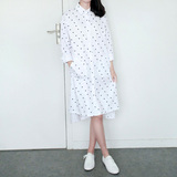 韩国原单 简约设计感几何三角图案 口袋腰带衬衫型连衣裙春装新品